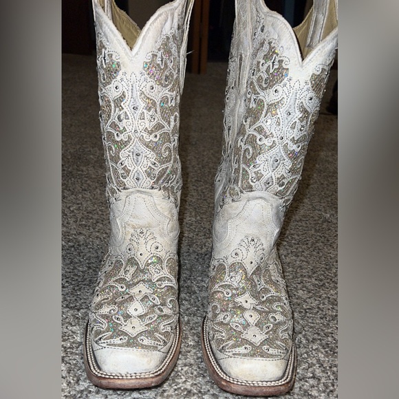 Corral women’s white glittered inlay and crystal square toe cowboy boot A3397 - Picture 6 of 6